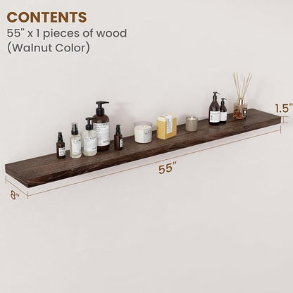 Floating Shelves for Wall Decor, 8 Inch Deep Rustic Solid Elm Wood Floating - Image 2