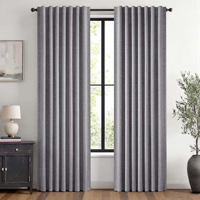 MIULEE 100% Blackout Linen Curtains 42 x 72 Inch Glacier Gray 2 Panels | by MIULEE