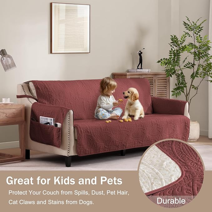 Quilted Red Sofa Slipcovers - Image 8