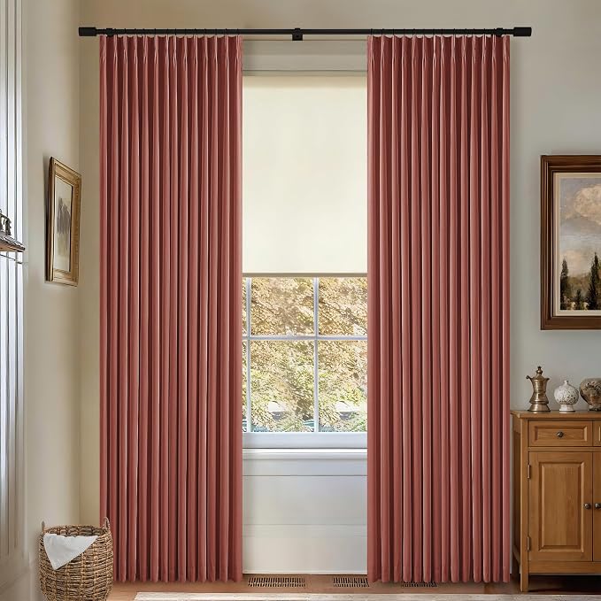 Terracotta Pinch Pleated Blackout Linen 80 Inch Window Curtains 2 Panels | 100% by Twodrapes