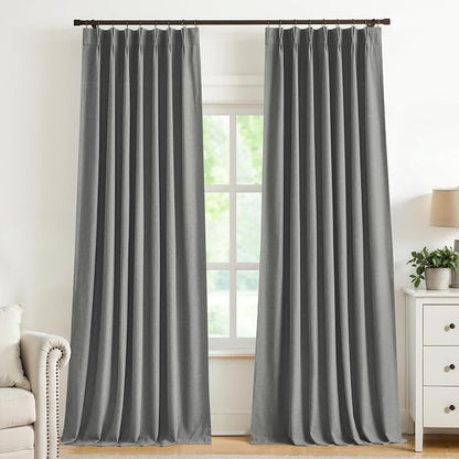 Vision Home Pinch Pleated Dark Grey Blackout Curtains 108 inch Linen Blended by VisionHome