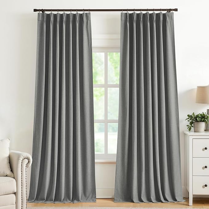 Vision Home Pinch Pleated Dark Grey Blackout Curtains 95 inch Linen Blended by VisionHome
