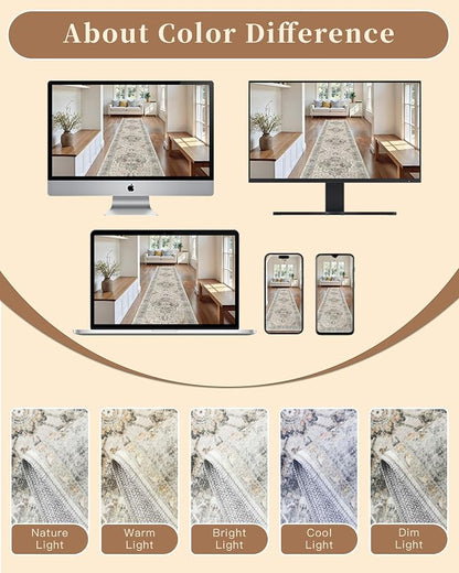Madane Hallway Runner Rug 2x8 Washable Kitchen Rugs Soft, Light Taupe Brown | - Image 9