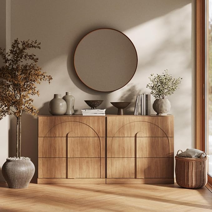 BELLEZE Sideboard Cabinet with 3 Drawers, Large Fluted Sideboard with Storage by BELLEZE
