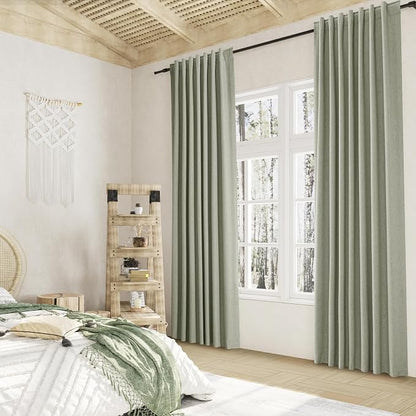 Sage Green 100% Blackout Linen Curtains 144 Inch Length 2 Panels Set - Image 8