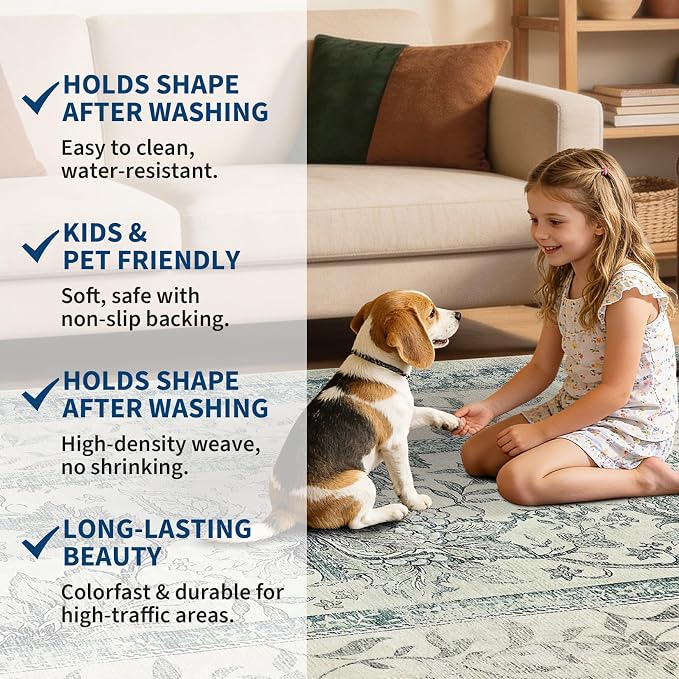 GarveeHome Vintage Blue Area Rug 10x13 - Image 5