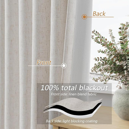 Light Beige 100% Blackout Curtains 102 Inch Length 2 Panels Set - Image 4