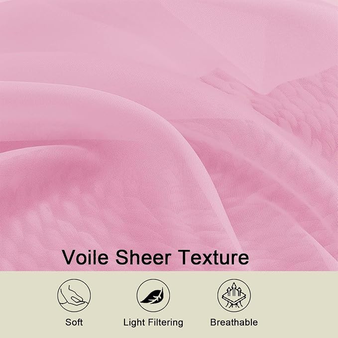 Pink Sheer Curtains for Bedroom Living Room 96 Inches Long 2 Panels, Modern - Image 3