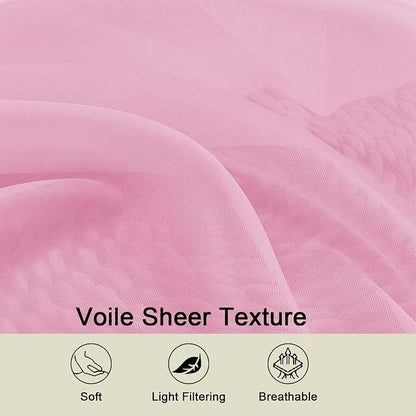 Pink Kitchen Curtains 30 Inch Length Tier 2 PCS, Solid Soft Airy Half Curtains - Image 3