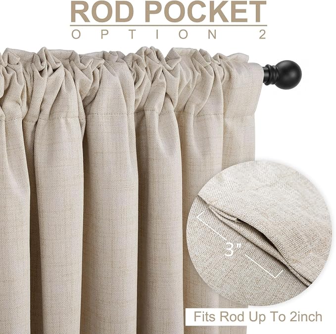 Linen Textured Total Blackout Sliding Door Curtains 90 Inches Long, Cream | - Image 4