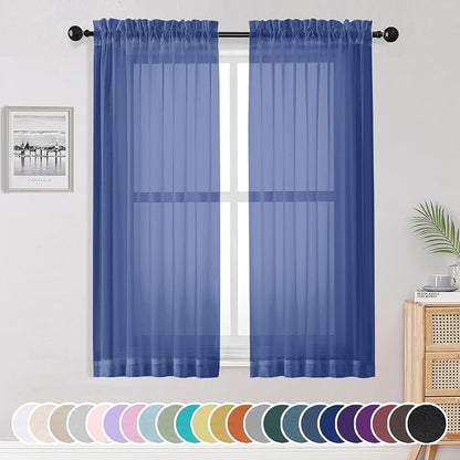 Sheer Curtains 63 Inch Length 2 Panels Set, Light Weight Soft Solid Fimly Sheer by OWENIE