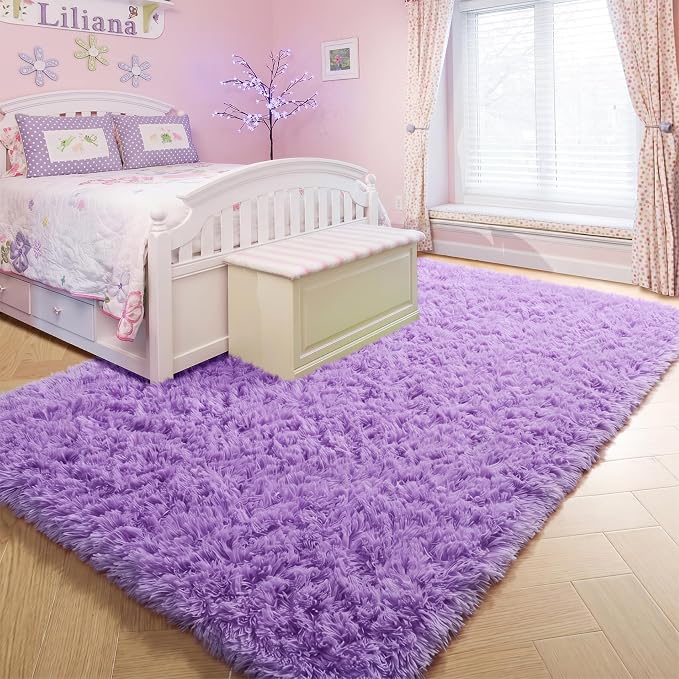 Amdrebio Purple Fuzzy Plush Area Rug 5x7 - Image 3