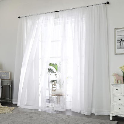 Chyhomenyc White Sheer Curtains 84 Inches Long 2 Panels | Light Filtering - Image 2