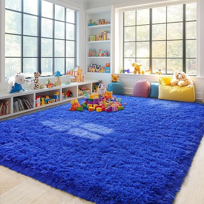 Pionblank Large Area Rug for Living Room 10x14, Fluffy Shag Rug, Royal Blue | - Image 3
