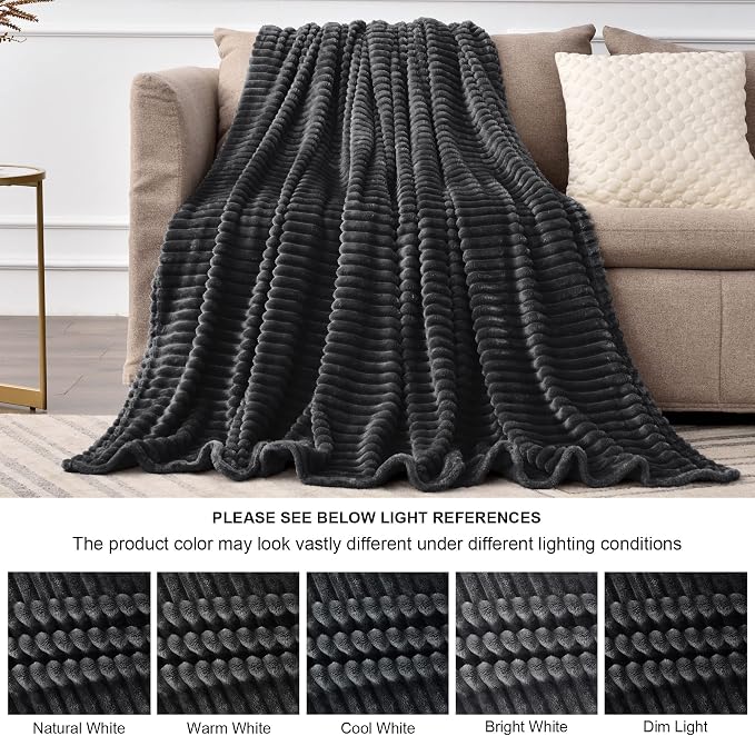 BEDELITE 3D Ribbed Jacquard Black Full Size Blankes - Image 6