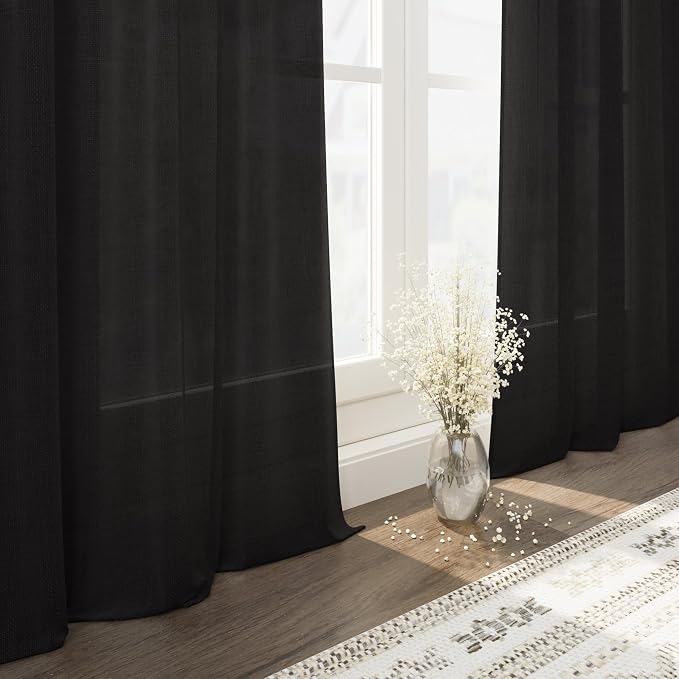 Vintage Black Linen Curtains 63 Inch Length - Image 5