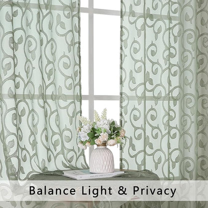 Furman Sheer Curtains 45 Inch Length 2 Panels Set, Elegant Geometric Jacquard - Image 3