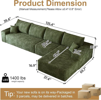 136" Sectional Couches for Living Room Cloud Couch Sofa - Image 2