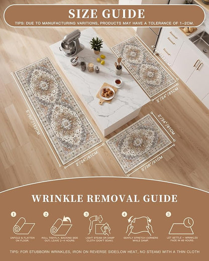 Madane Washable Kitchen Rug Set of 3 Small Area Rugs Non-Slip Turmeric/Grey | - Image 5