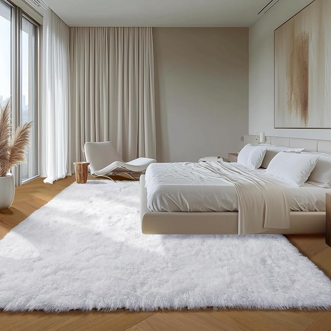 White 6x9 Area Rugs for Living Room Bedroom, Large Fluffy Bedside Throw Rug - Image 5