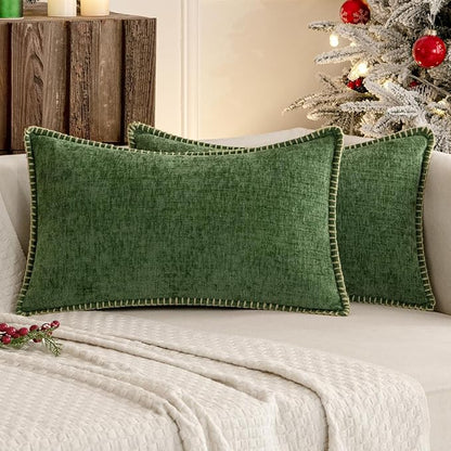 MIULEE Decorative Lumbar Throw Pillow Covers 12x20 Inch Forest Green 2 Pack | - Image 9