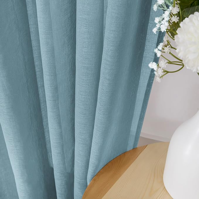 Tollpiz Sheer Tier Curtains Kitchen Linen Textured Half Curtain Sheers Light - Image 3