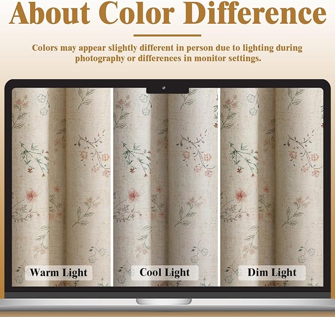 Boho Floral 100% Blackout Curtains 90 Inch 2 Panels Linen Texture | Farmhouse - Image 5