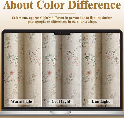 Boho Floral 100% Blackout Curtains 90 Inch 2 Panels Linen Texture | Farmhouse - Image 5