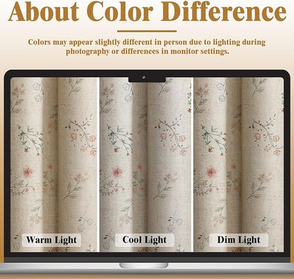 Boho Floral 100% Blackout Curtains 96 Inch 2 Panels Linen Texture | Farmhouse - Image 5
