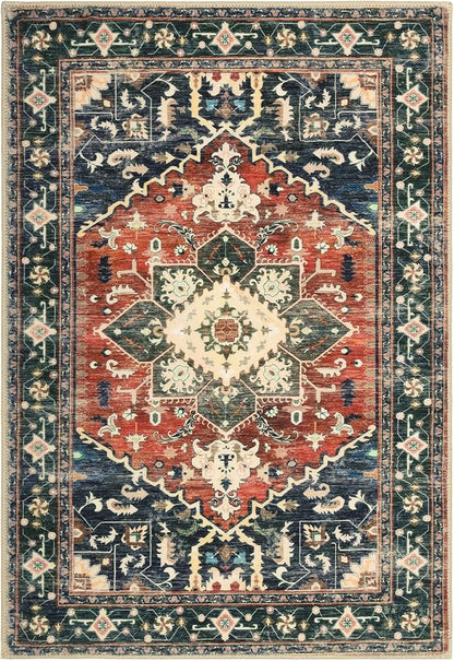 Yamaziot Washable Area Rug, 2x3 Small Boho Vintage Entryway Non-Slip Rug | - Image 2