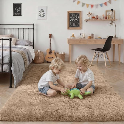 Area Rug Living Room Bedroom: 6x9 Fluffy Plush Shag Carpet Beige | - Image 7