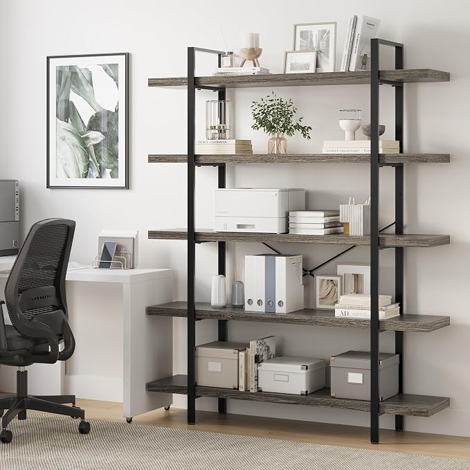 OtterOasis Bookshelf Set, Heavy Duty 5-Tier Industrial Bookcase, 120lbs Shelf - Image 6