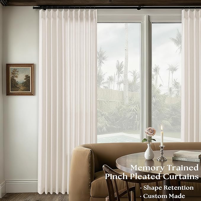 72x105 Extra Wide Extra Tall Pinch Pleated Linen Curtains Semi Sheer | Custom - Image 4
