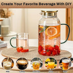 Glass Pitcher with Lid and Handle, 2 PACK 68 oz/2 Liter Vintage Butterfly Design Fridge Water Pitcher, Borosilicate Glass Water Carafe for Hot/Cold Water,Coffee,Iced Sun Tea,Heat Resistant