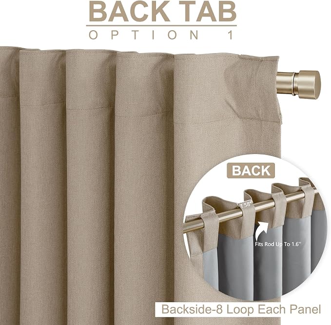 Linen Textured Blackout Sliding Door Curtains 84 Inches Long, Copper Brown | - Image 3