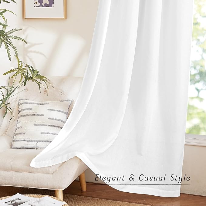 NICETOWN Linen White Curtains 96 inches Long, Grommet Thick Linen Blend Privacy - Image 6