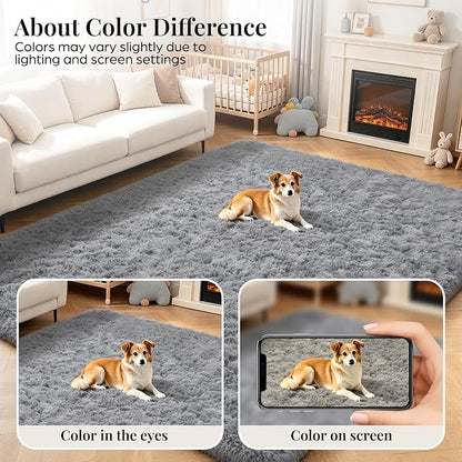 PLHXFR 8x10 Area Rugs Living Room: Fluffy Bedroom Rug Shag Carpet Grey | - Image 7