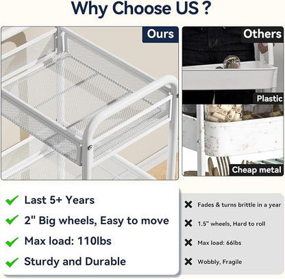 YASONIC 3 Tier Rolling Cart – Metal Utility Storage Carts - Image 3