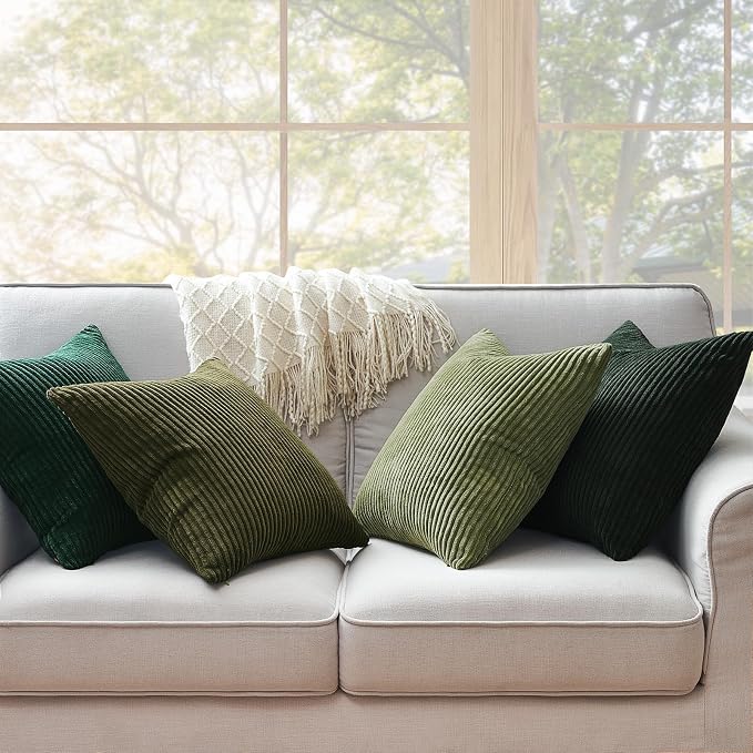 Topfinel Couch Throw Pillows Covers 18x18 Inch Set of 4, Olive Emerald Green - Image 2