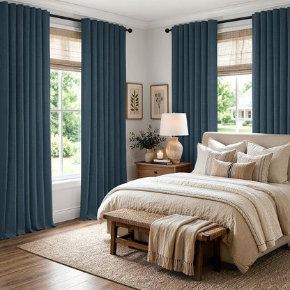 MIULEE 100% Blackout Linen Curtains 42 x 96 Inch Navy Blue 2 Panels | Thermal - Image 8