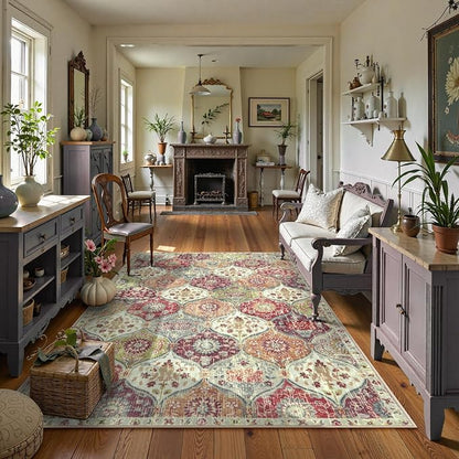 Lahome Moroccan Washable Rugs for Living Room, 4x6 Rug for Bedroom Non-Slip | - Image 3