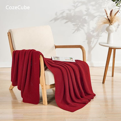 CozeCube Christmas Red Seed Stitch Throw Blanket 50"x60", Farmhouse Decor | - Image 2