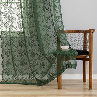 YJ YANJUN Vintage Lace Curtains 45 Inch Length-Victorian Floral Pattern Dark - Image 4