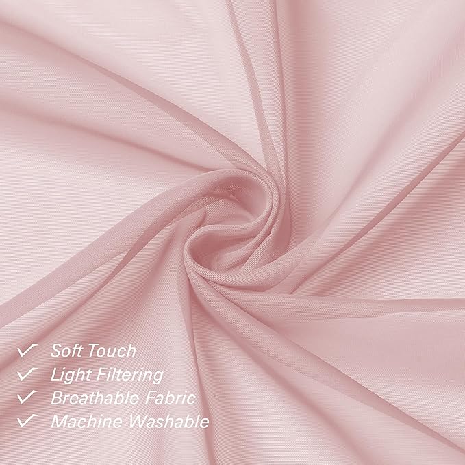 Blush Pink Sheer Curtains 63 Inch Length 2 Panels, Light Filtering Window Voile - Image 6