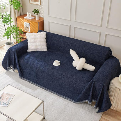 DREAMINGO Navy Blue Couch Cover Thick Chenille Couch Cover Blanket - Image 7