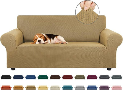 Stretch Loveseat Couch Cover, 2 Cushion Couch Slipcover, Tan | 1-Piece Washable by KEKUOU