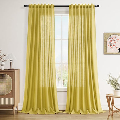 Celery Yellow Linen Curtains 90 Inches Long 2 Panel Set Back Tab Rod Pocket by Nanspring