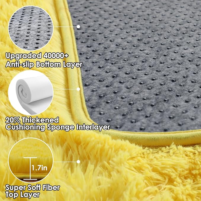 Yellow Runner Rugs for Bedroom Living Room, Fluffy 2x6 Bedside Area Rug | - Image 3