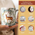 Maison d' Hermine Coffee Mug with Handles Fine Bone China Mugs Pack of One Tea Cups for Hot Beverages Cappuccino Latte Home Restaurant Office Perfect for Gift (Holly Time - Biche, 12 Ounce)