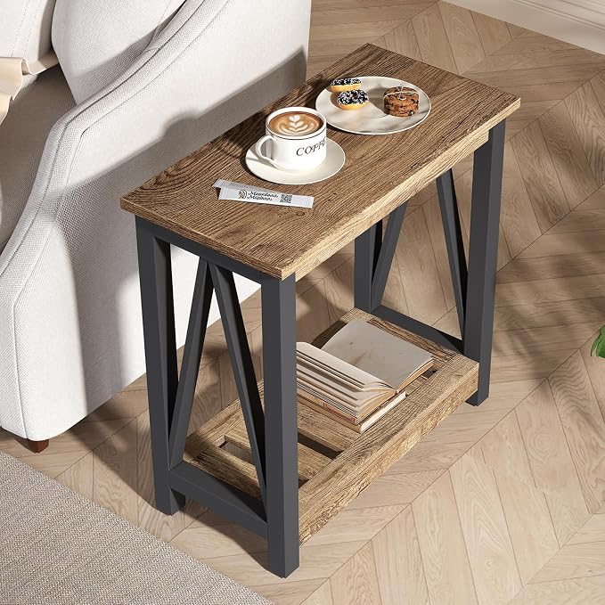 ChooChoo Farmhouse End Table Set of 2, Rustic Vintage Narrow End Side Table - Image 4